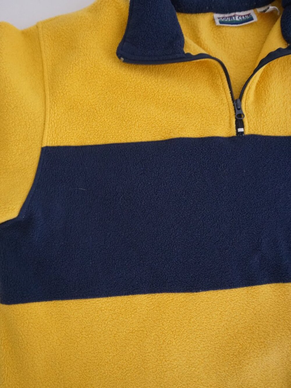 Vintage Court Club Yellow Navy Rugby Stripe Quarter Zip Fleece Pullover M - Picture 8 of 10